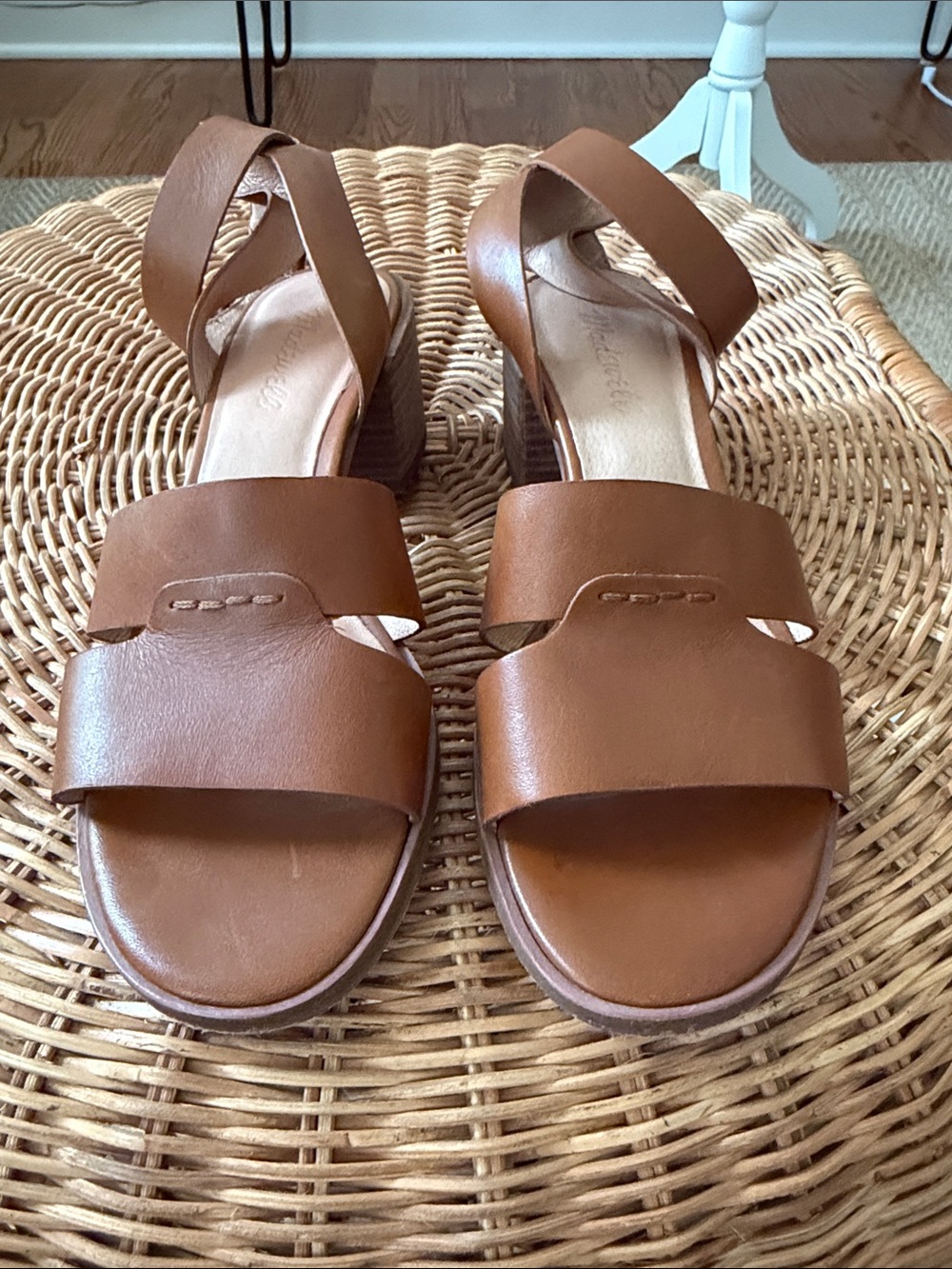 EUCMadewell Cognac Brown Leather Strappy Block Heel Sandals Size 8.5